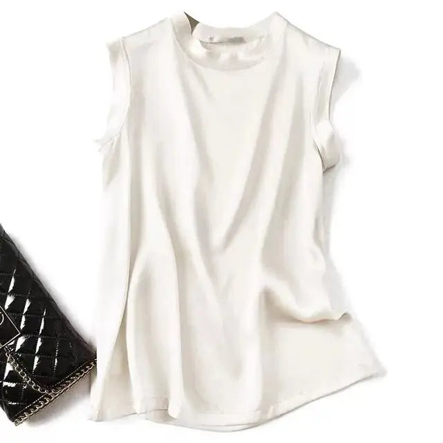 Summer blusas elegantes shirt Korean Women Fashion Satin Tank Summer Office Lady ice Silk Tops
