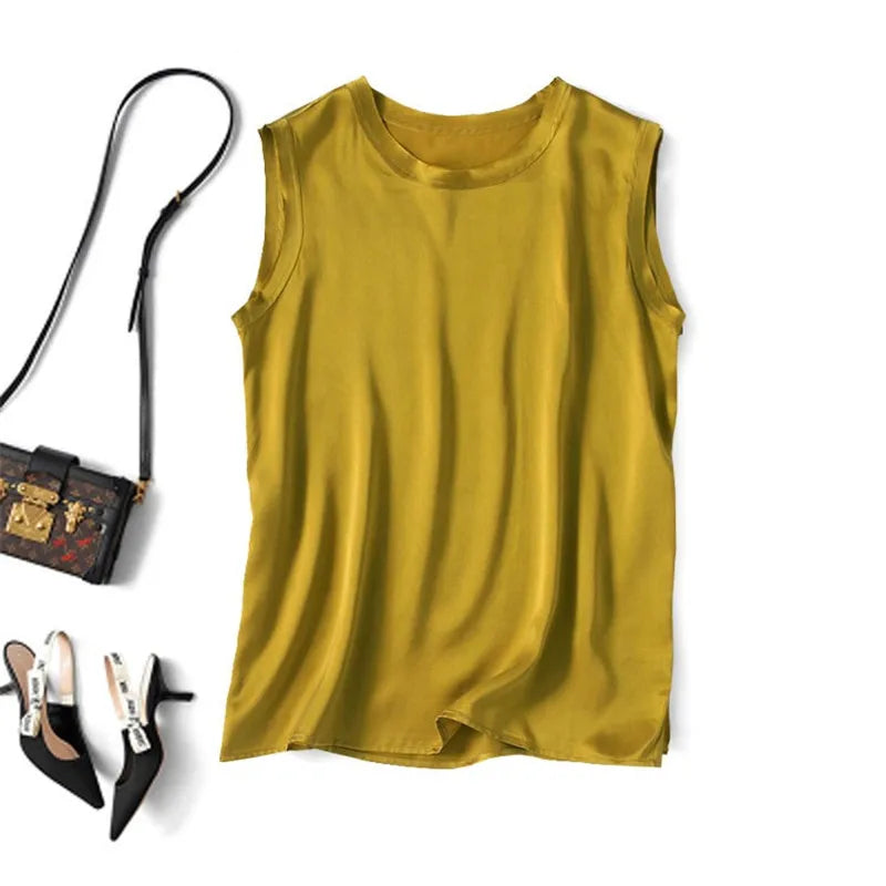 Summer blusas elegantes shirt Korean Women Fashion Satin Tank Summer Office Lady ice Silk Tops