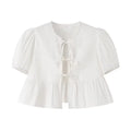 MUJER Ruffle Blouses Woman Puff Sleeve Shirts and Blouses for Women White Black Ruched Crop Top Female Ruched Women's Blouse